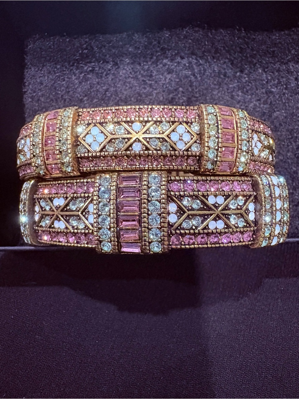 Heidi Daus Gold-Tone Pink and Clear Crystal Hinged Bracelet Set